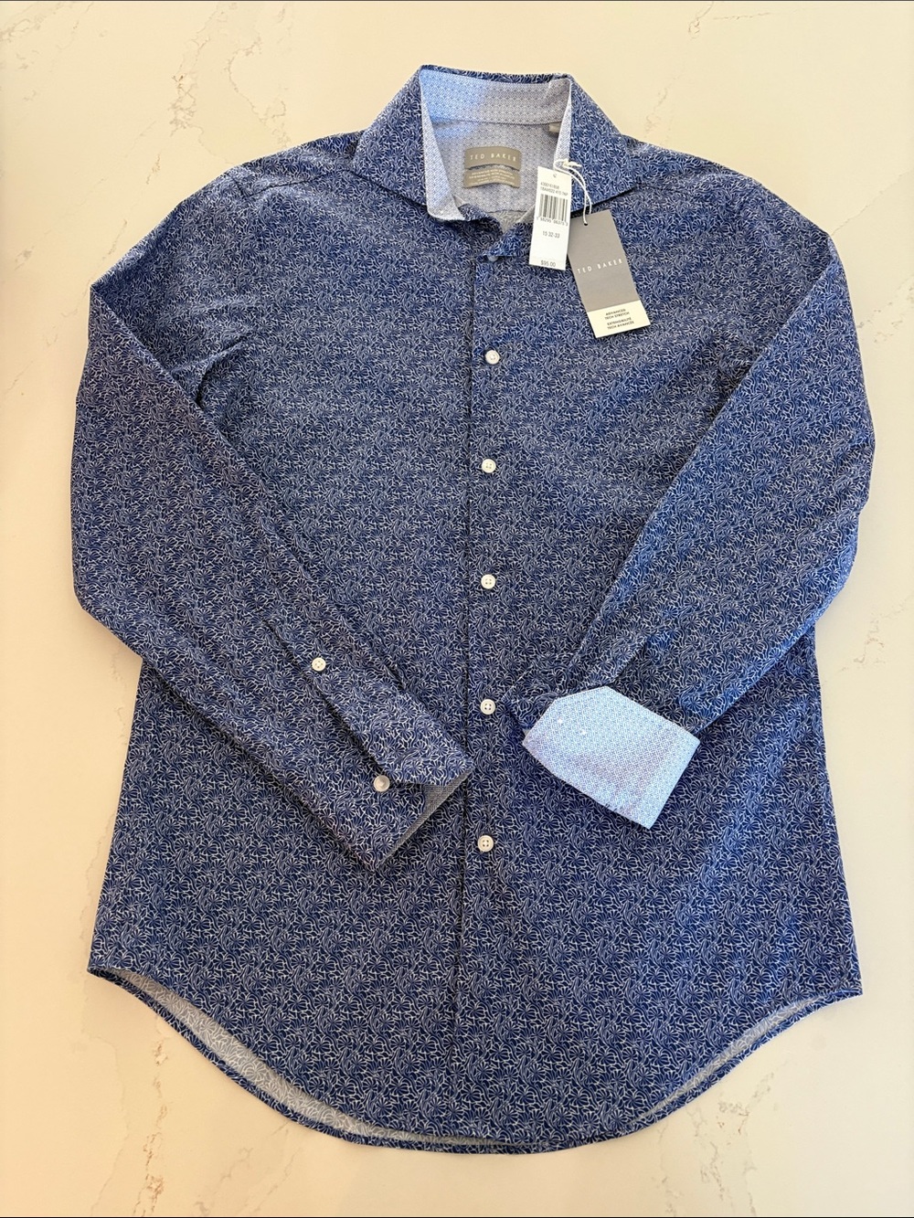 Ted Baker Navy Micro-Print Spread Collar Slim Dress Shirt SZ 15